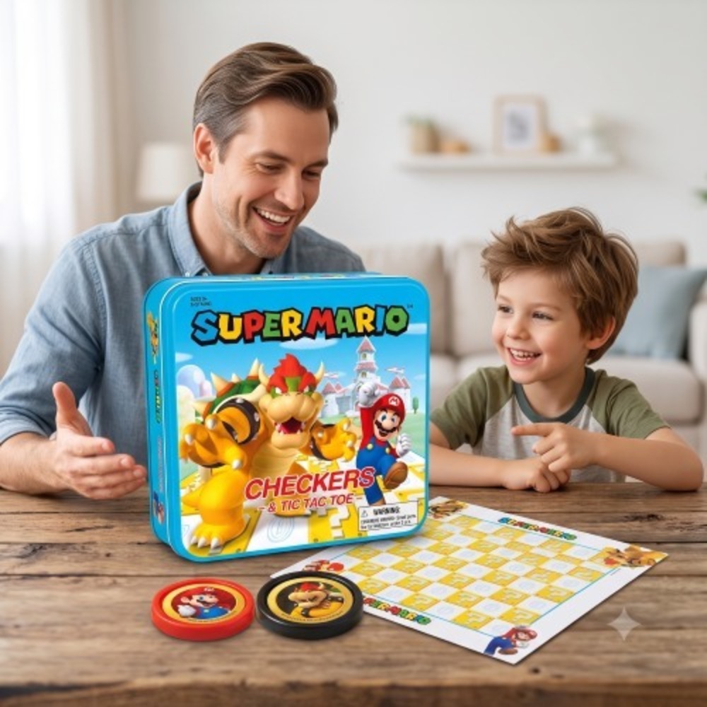 Super Mario Checkers Tic-Tac-Toe Collectors Tin Edition Game USAOPOLY Ages 6+